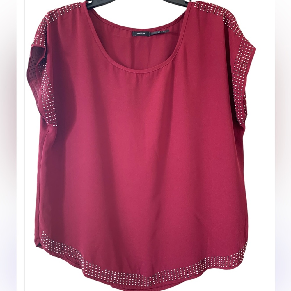 POETRY Women’s Red Maroon Burgandy Embellished Top Blouse SIZE L